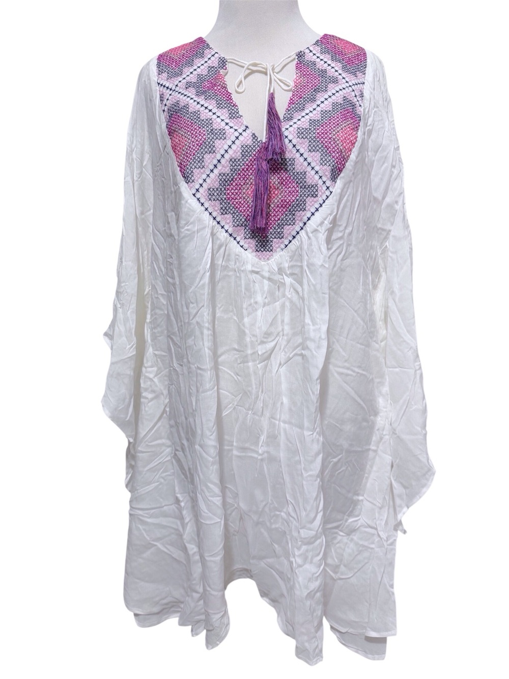 Lovestitch Embroidered Kaftan Tunic Blouse Pink Purple White Medium Large NEW